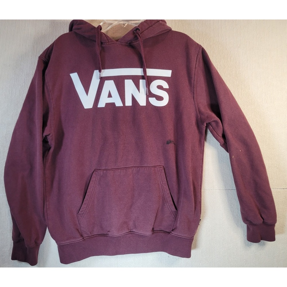 Vans Hoodie Size SMALL Burgundy "Off The Wall" Vans front logo Y2K skater wear
